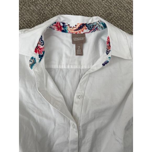 Chico’s floral
Trimmed 3/4 sleeve blouse 
Womens 2  (12-14) - Picture 5 of 6